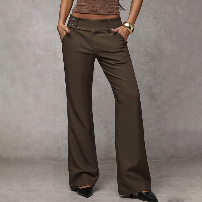 Women’s Low Rise Flare Trousers Mid Waist Wide Leg Casual Dress Pants