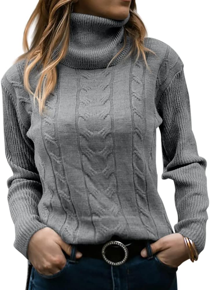 Women's Cable-Knit Turtleneck Jumper Long Sleeve