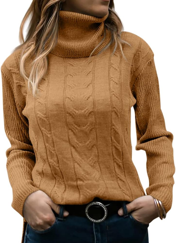 Women's Cable-Knit Turtleneck Jumper Long Sleeve