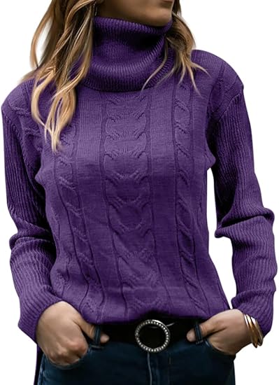 Women's Cable-Knit Turtleneck Jumper Long Sleeve