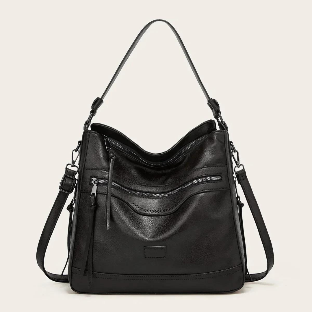 Women's Leather Shoulder Bag with Zip Details and Crossbody Strap