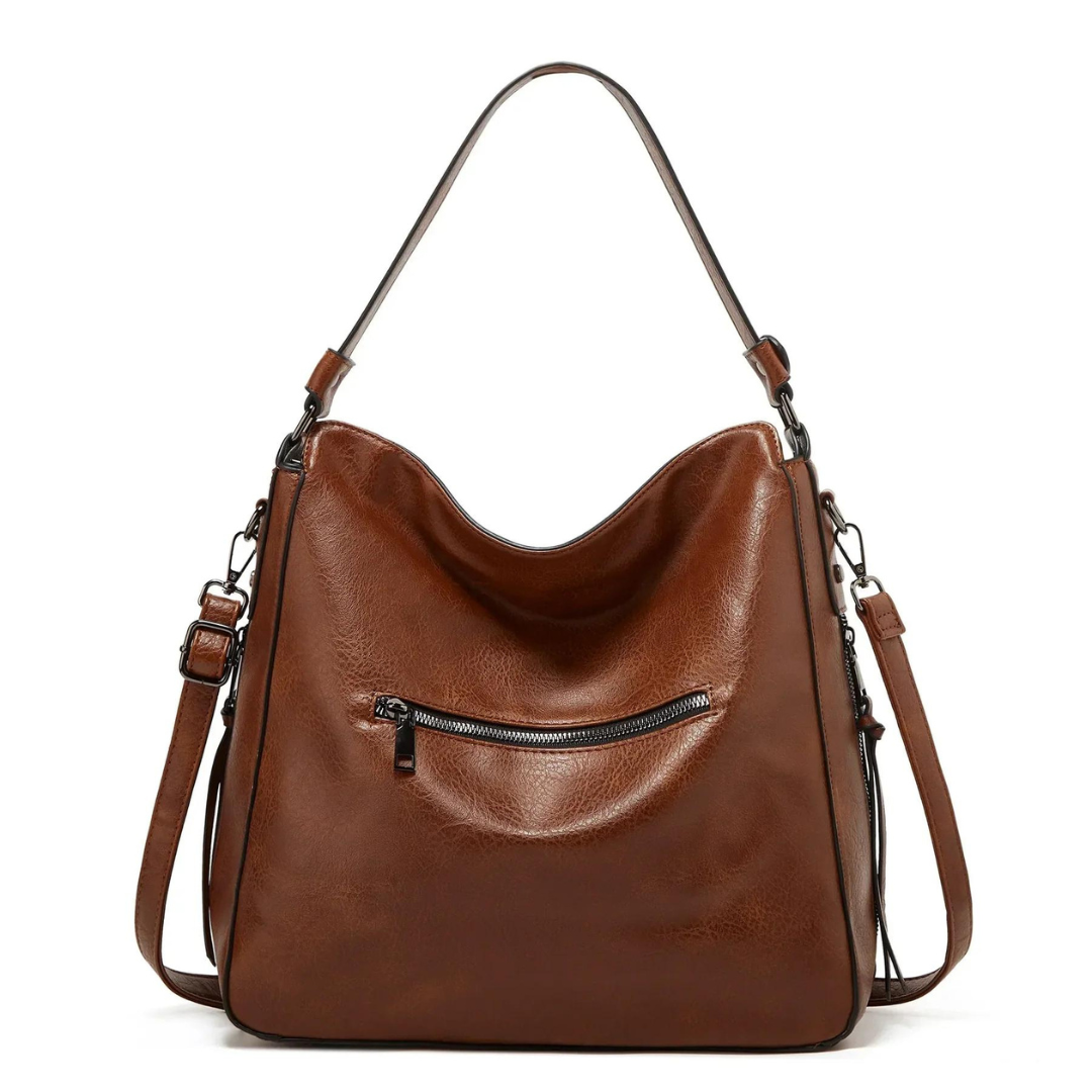 Women's Leather Shoulder Bag with Zip Details and Crossbody Strap