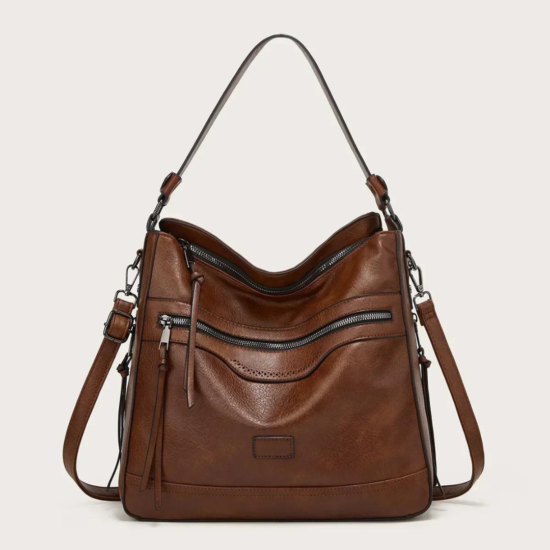 Women's Leather Shoulder Bag with Zip Details and Crossbody Strap