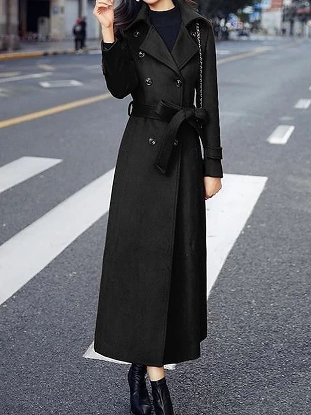 Women's Longline Single-Breasted Coat with Notch Collar