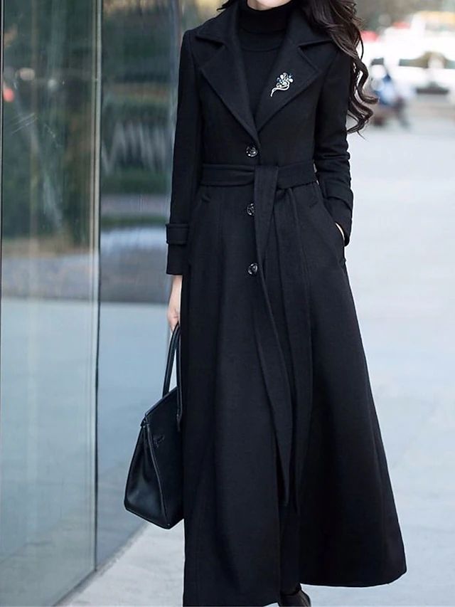 Women's Longline Single-Breasted Coat with Notch Collar