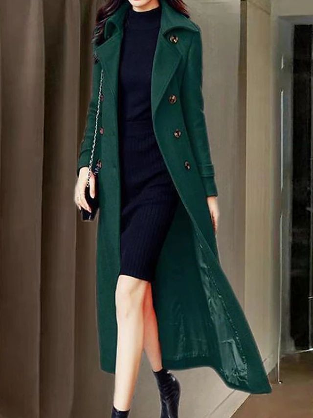 Women's Longline Single-Breasted Coat with Notch Collar