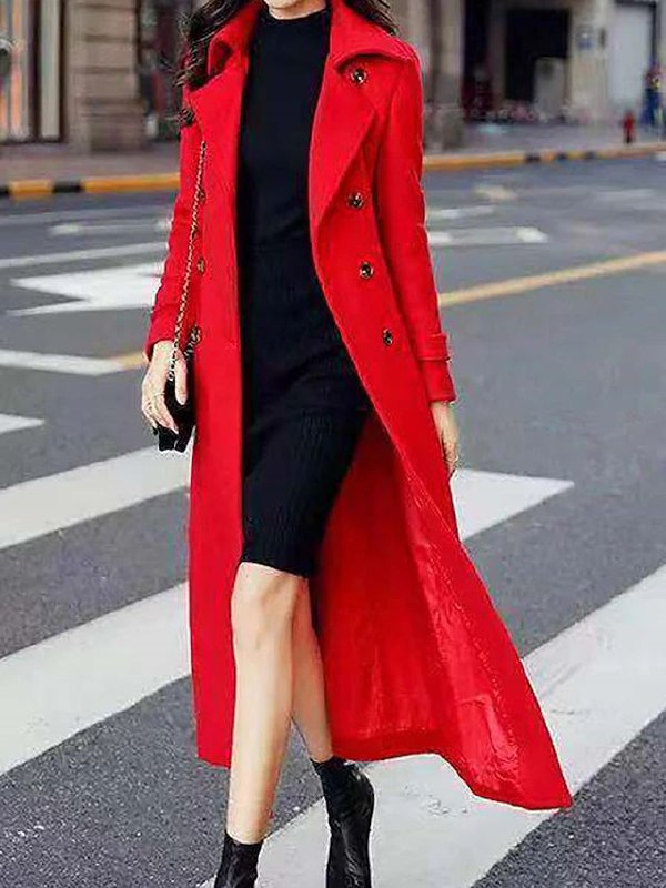 Women's Longline Single-Breasted Coat with Notch Collar