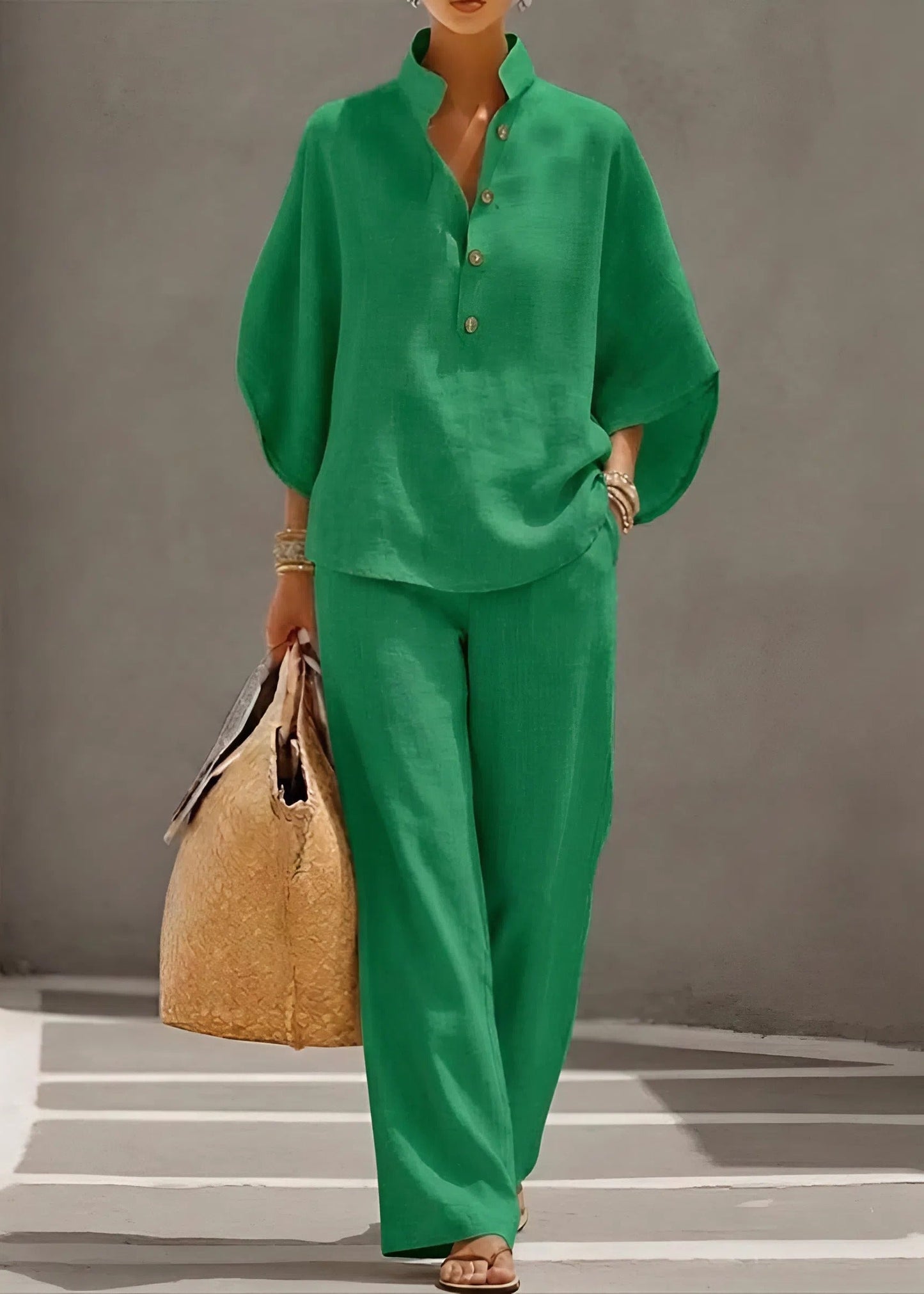 Women’s Co-Ord Set with Batwing Sleeve Top and Wide Leg Trousers