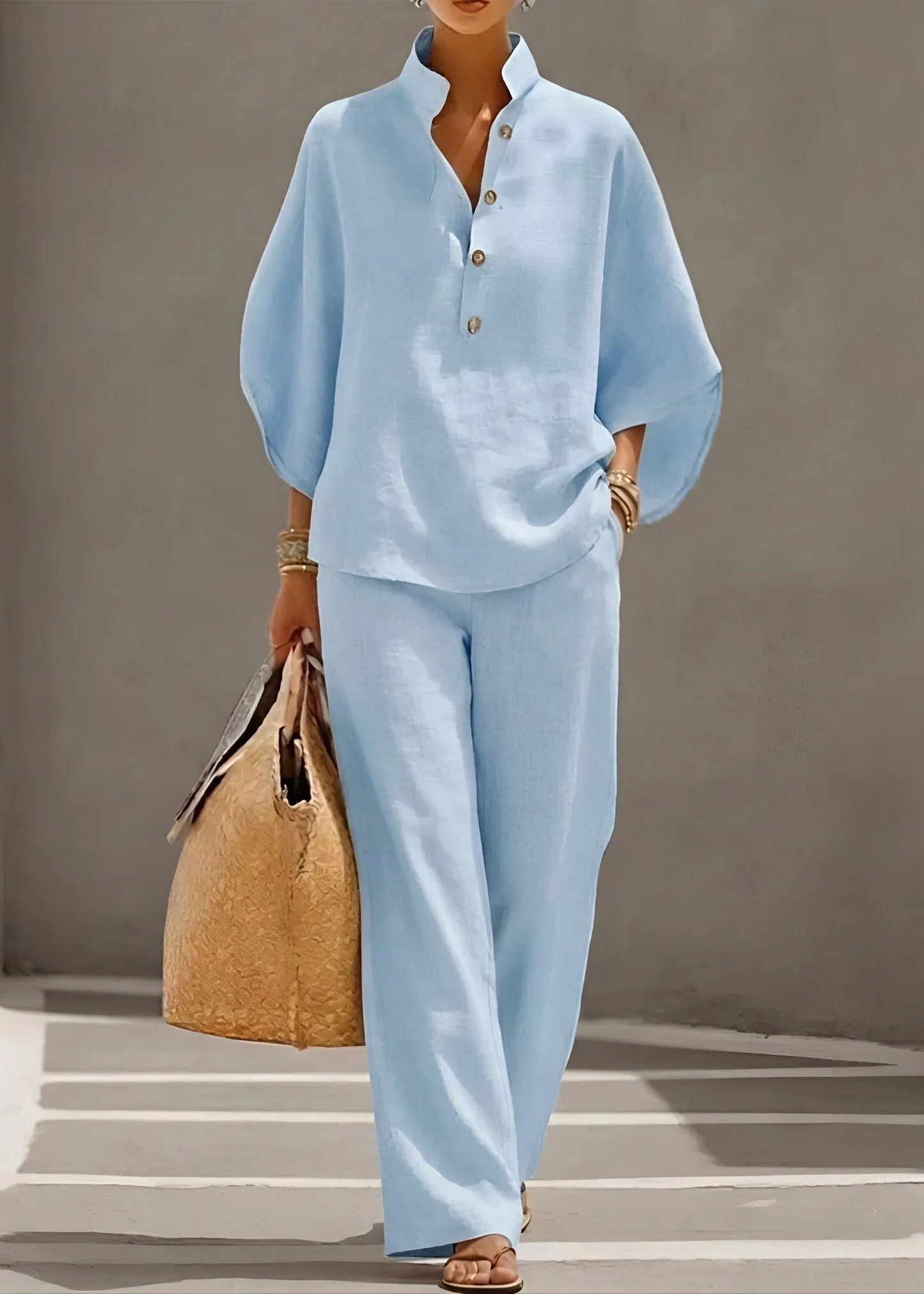Women’s Co-Ord Set with Batwing Sleeve Top and Wide Leg Trousers
