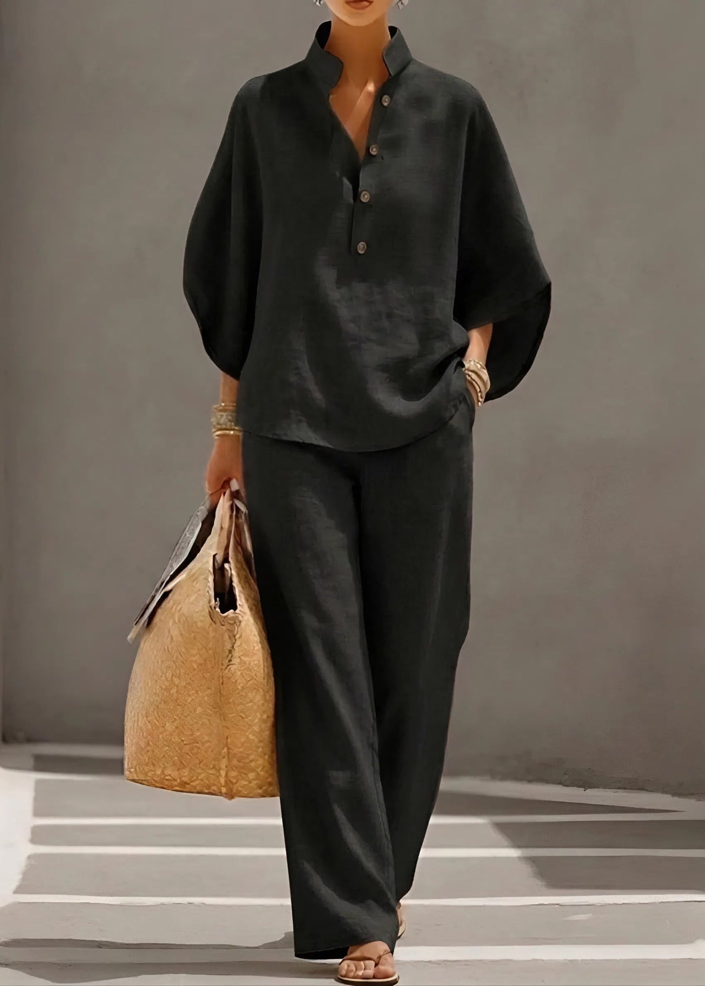 Women’s Co-Ord Set with Batwing Sleeve Top and Wide Leg Trousers
