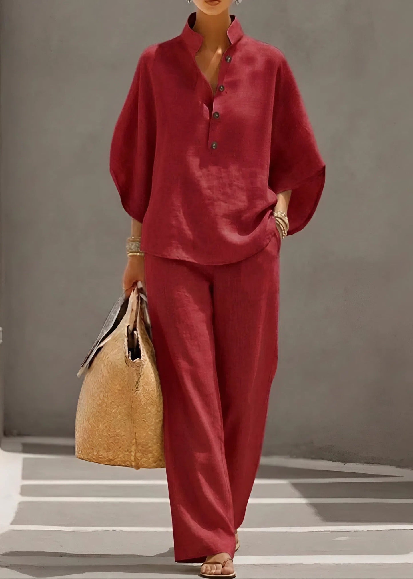 Women’s Co-Ord Set with Batwing Sleeve Top and Wide Leg Trousers