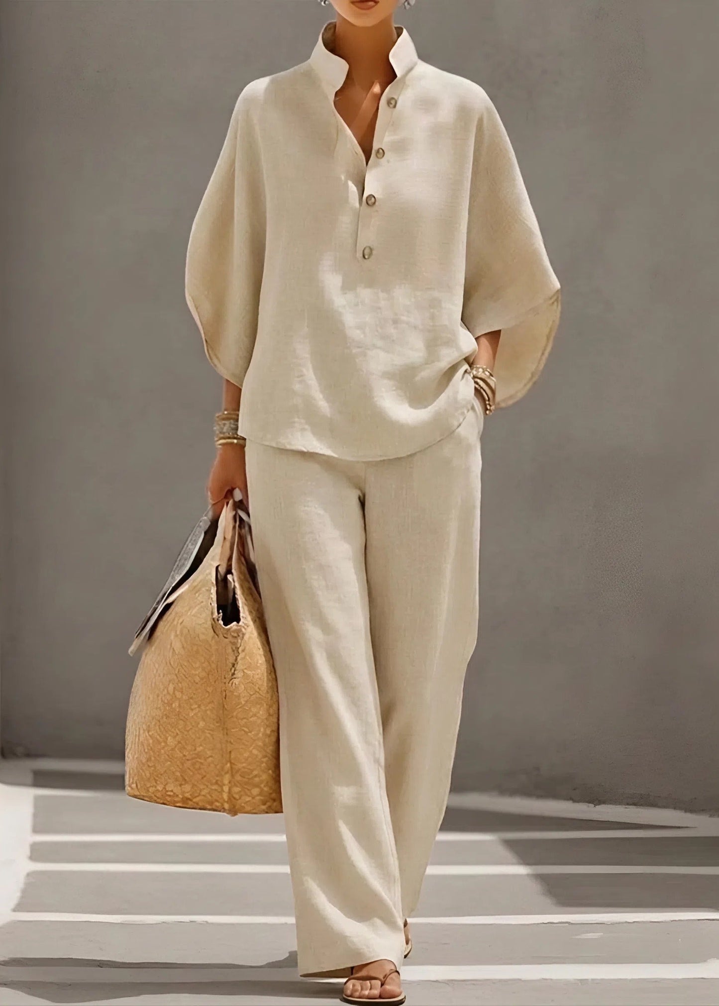 Women’s Co-Ord Set with Batwing Sleeve Top and Wide Leg Trousers