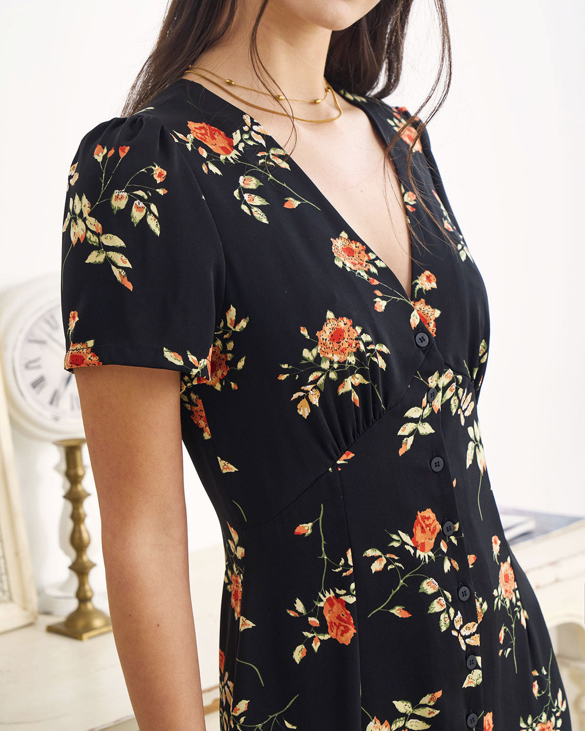 Women¡¯s Maxi Dress with Button-Down Front and Vintage Floral Print