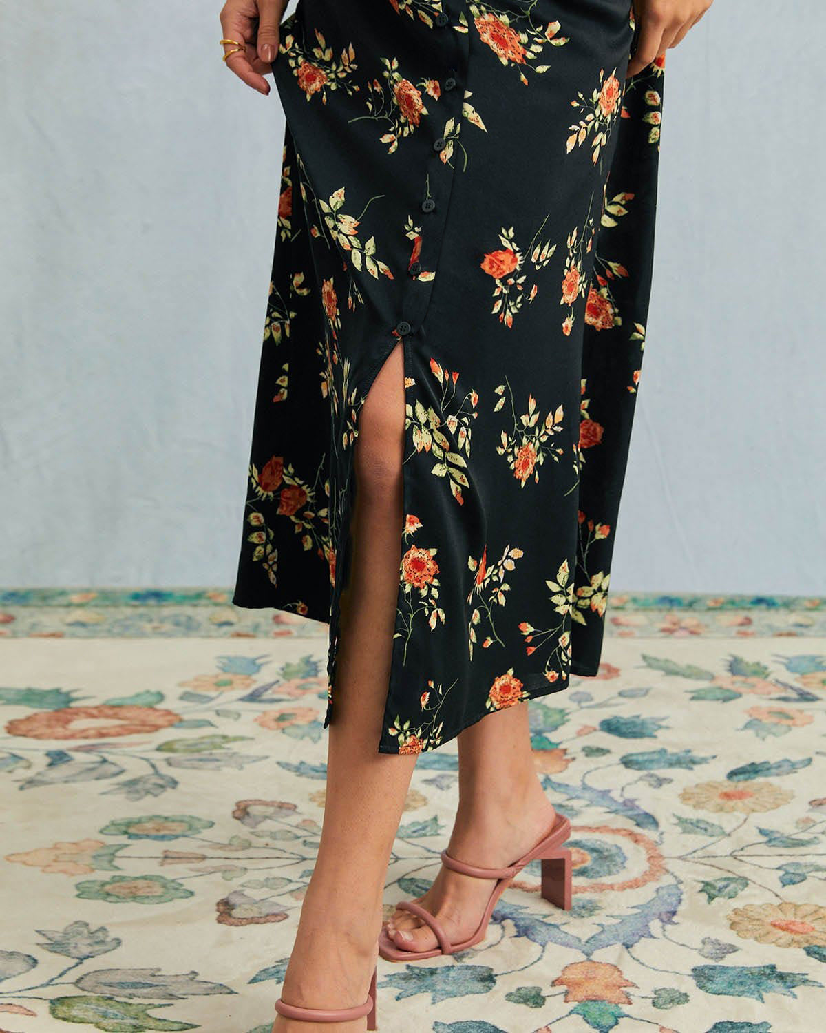 Women¡¯s Maxi Dress with Button-Down Front and Vintage Floral Print