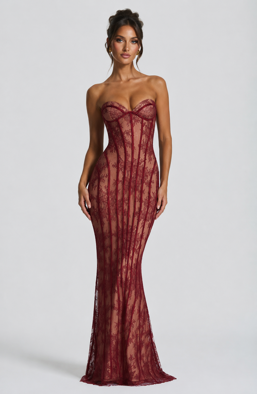 Women's Lace Corset Maxi Dress with Sweetheart Neckline for Evening Glamour