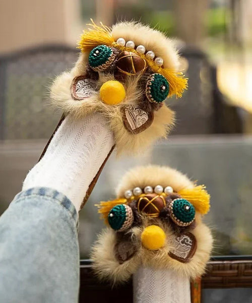 Tiger Shoes For Women | Embroidered Fuzzy Slip On