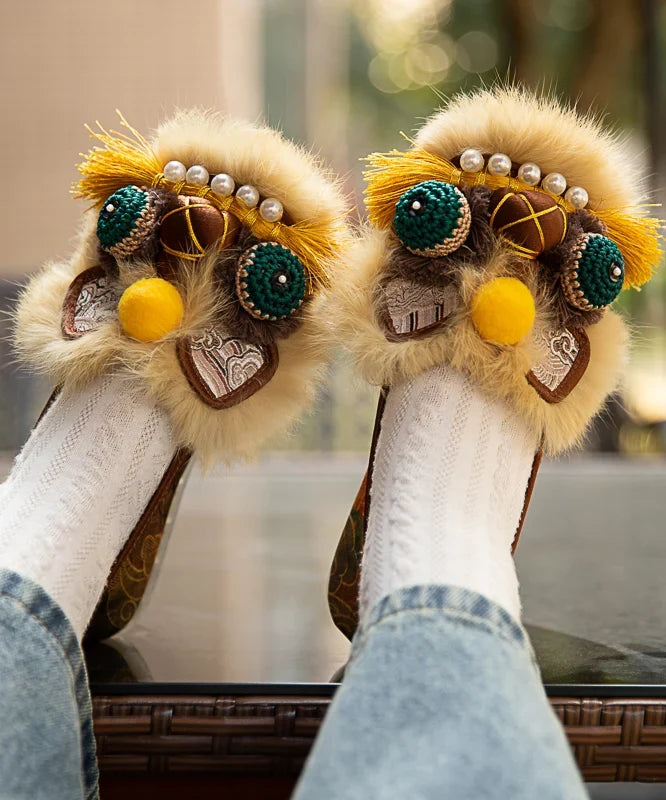 Tiger Shoes For Women | Embroidered Fuzzy Slip On