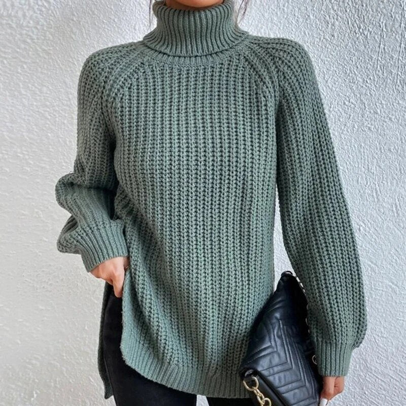 Women's Chunky Knit Turtleneck Jumper Relaxed Fit