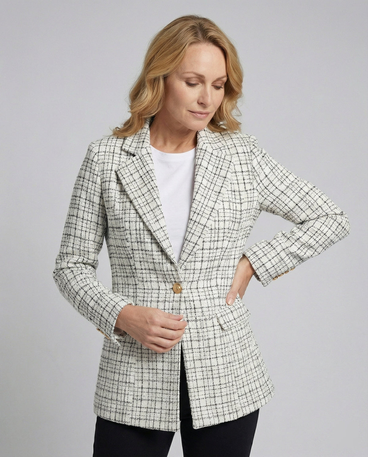 Women's Houndstooth Tailored Blazer Single Button