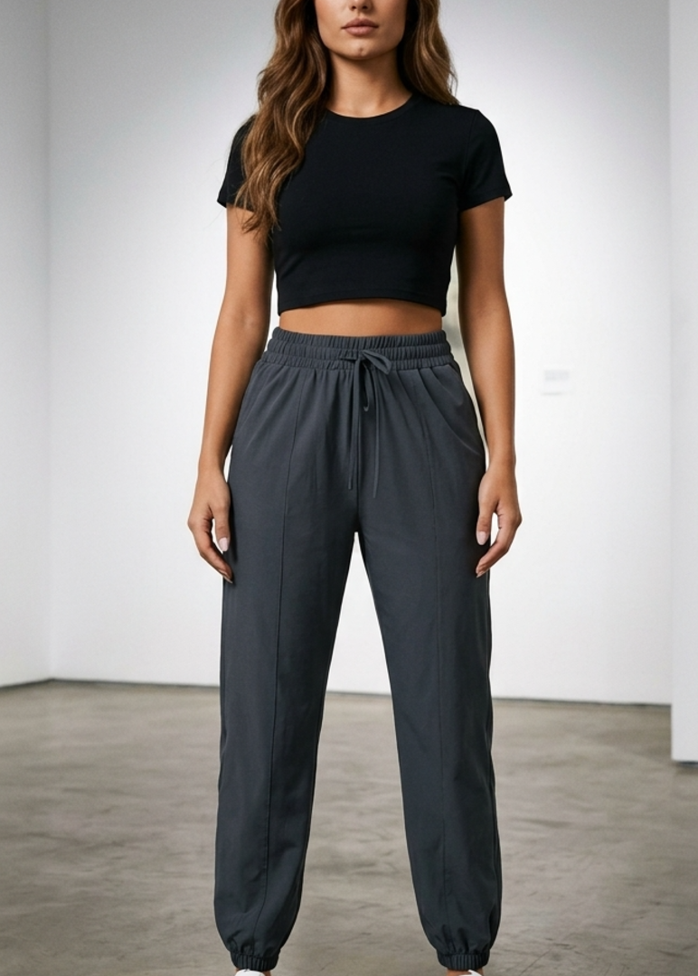 Women’s Joggers with High Elastic Drawstring Waist and Cuffed Hem