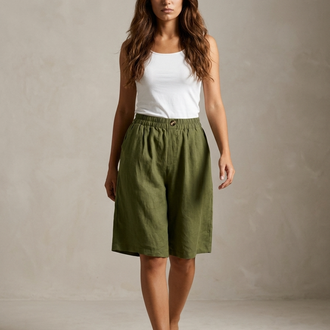 Women’s Bermuda Shorts with Elastic Waist and Deep Side Pockets