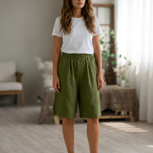 Women’s Bermuda Shorts with Elastic Waist and Deep Side Pockets