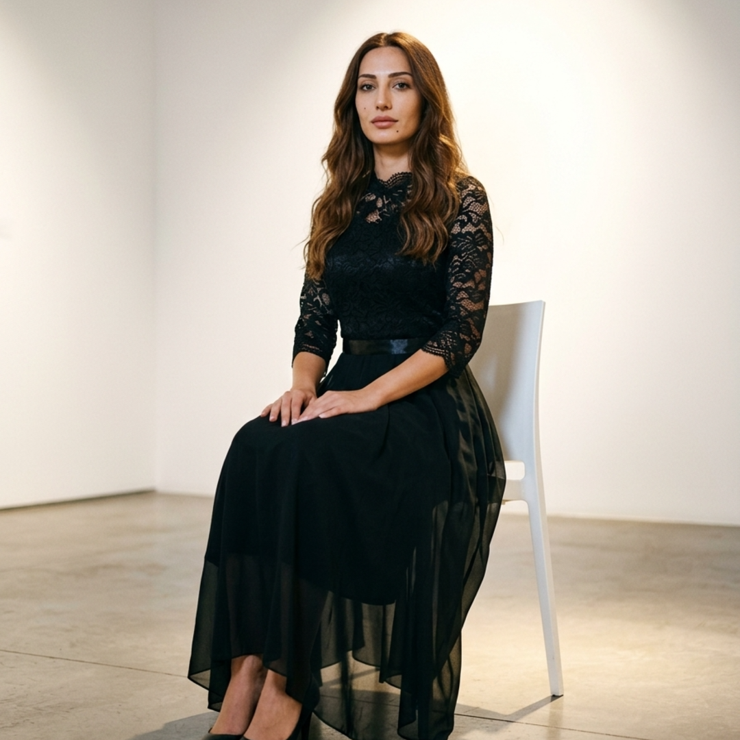 Women's Maxi Dress Lace Bodice 3/4 Sleeve Pleated Chiffon Evening Gown