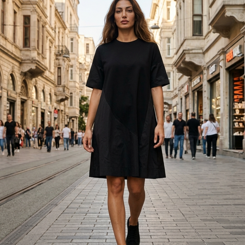 Women's T-Shirt Dress Short Sleeve Color Block A-Line Shift