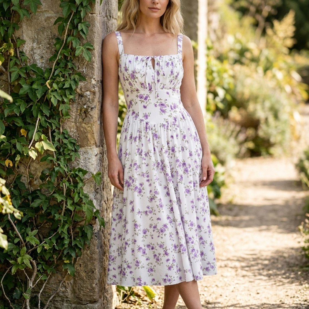Women’s Midi Sundress with Ruched Bust and Smocked Back Panel