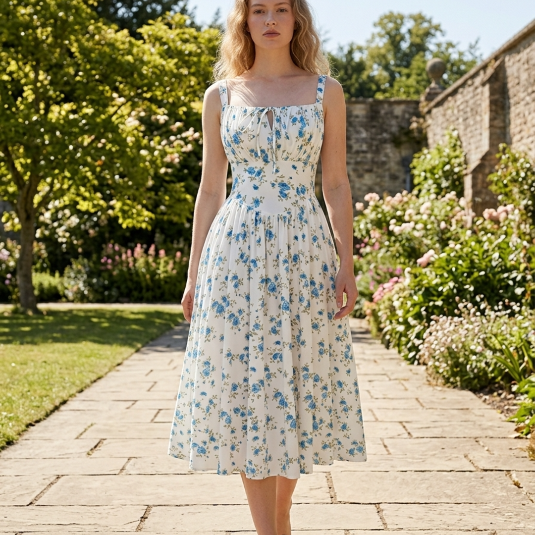 Women’s Midi Sundress with Ruched Bust and Smocked Back Panel