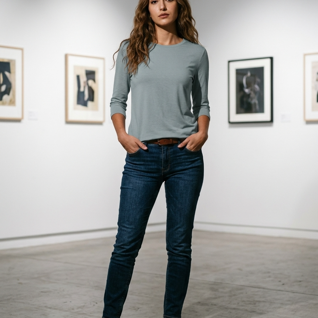 Women’s T-Shirt with Three-Quarter Sleeves and Crew Neckline