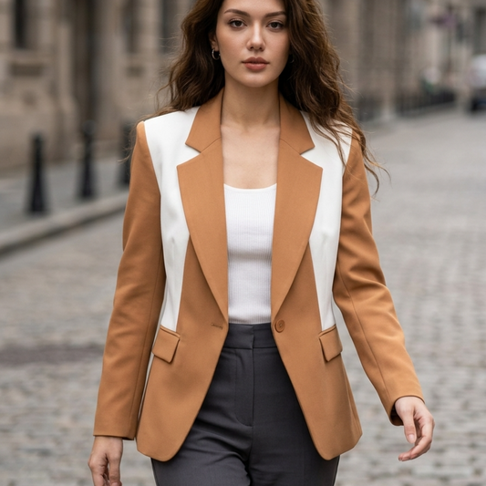 Women’s Blazer Jackets with Contrast Color-Block and Notch Lapels
