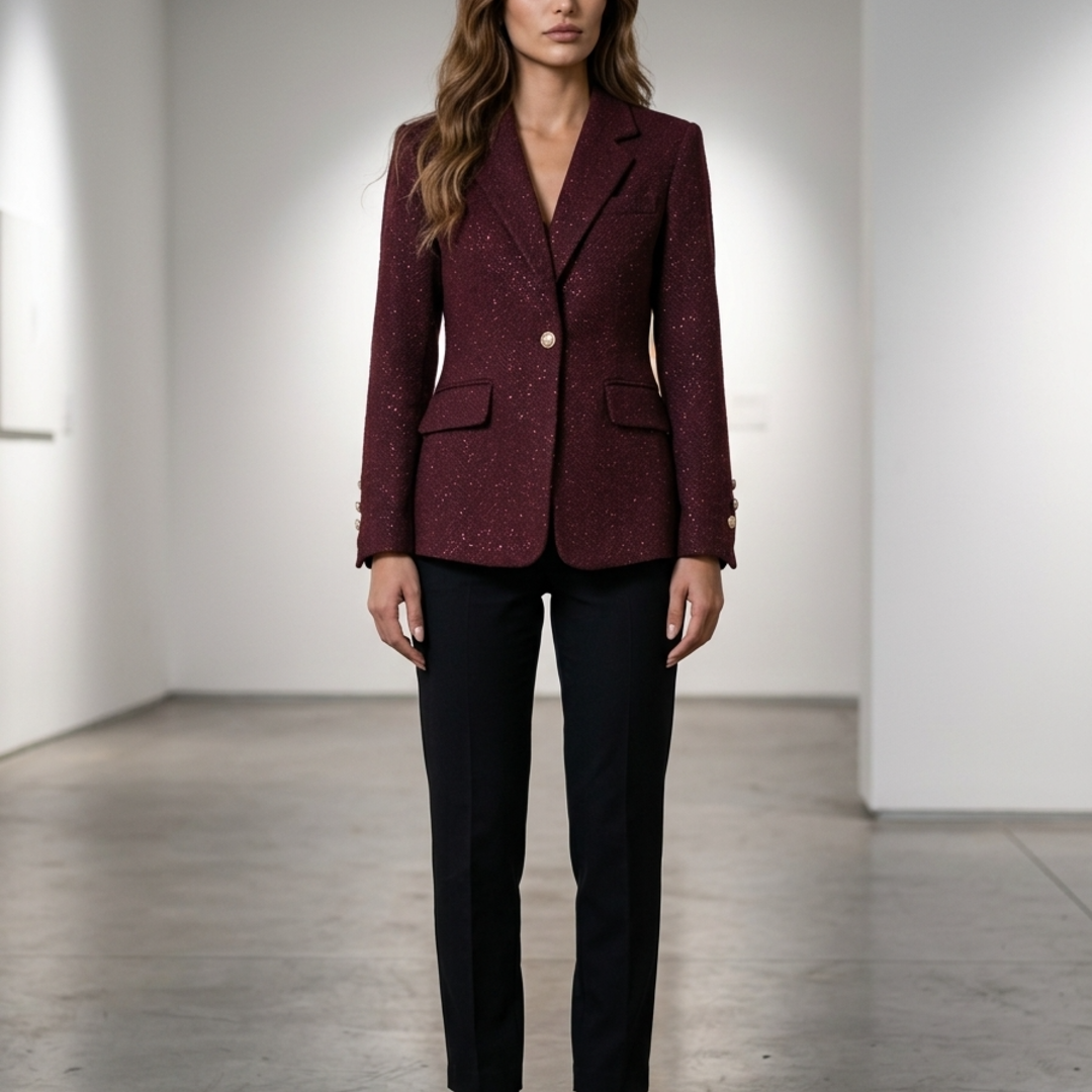 Women’s Blazer Jackets with Metallic Fleck Tweed and Notched Lapels