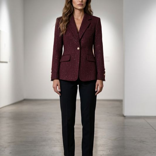 Women’s Blazer Jackets with Metallic Fleck Tweed and Notched Lapels
