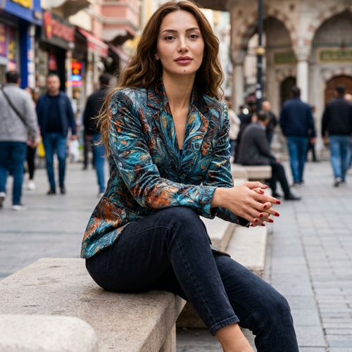 Women’s Blazer Jackets with Textured Velvet Fabric and Notched Lapels