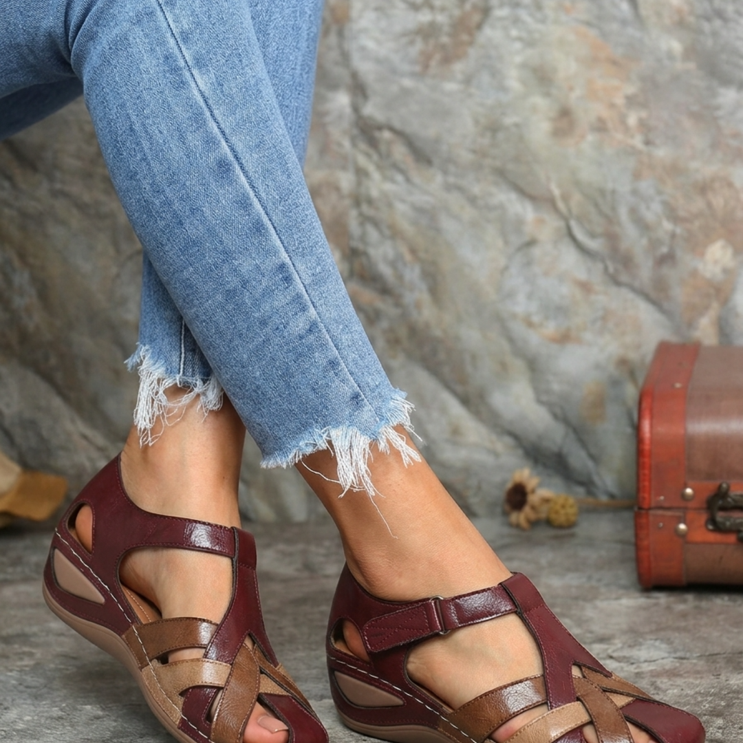 Women’s Orthopedic Mary Jane shoes with Wedge Sole and Multi-Strap Closed Toe