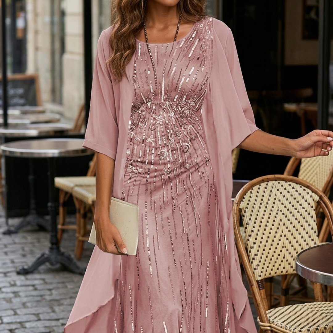 Women's Boho Floral Midi Dress with Matching Lightweight Duster Cardigan