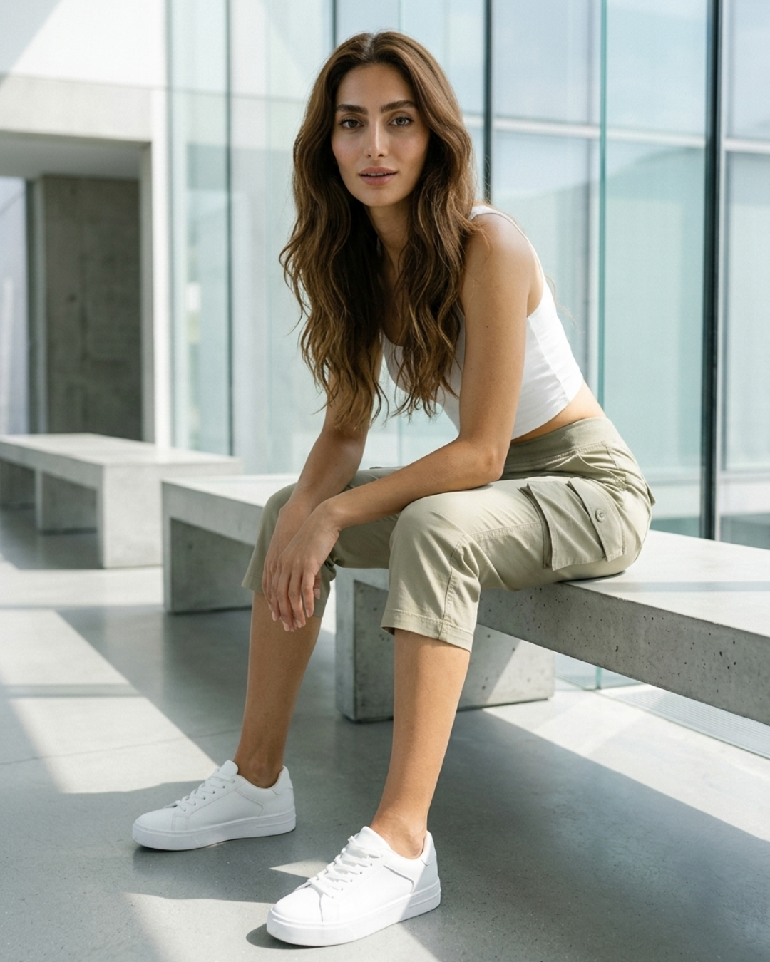 Women¡¯s Cargo Capri Pants with Drawstring Waist and Six Functional Pockets