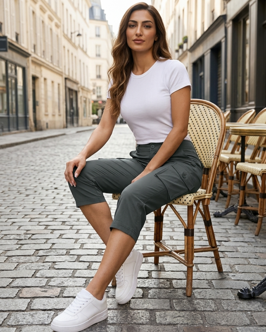 Women¡¯s Cargo Capri Pants with Drawstring Waist and Six Functional Pockets