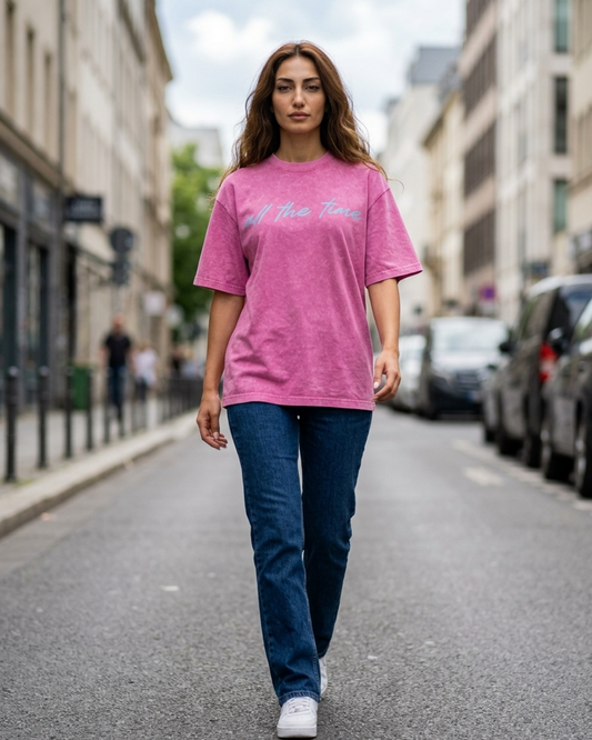 Women’s Oversized Graphic T-Shirt in Acid Wash Cotton