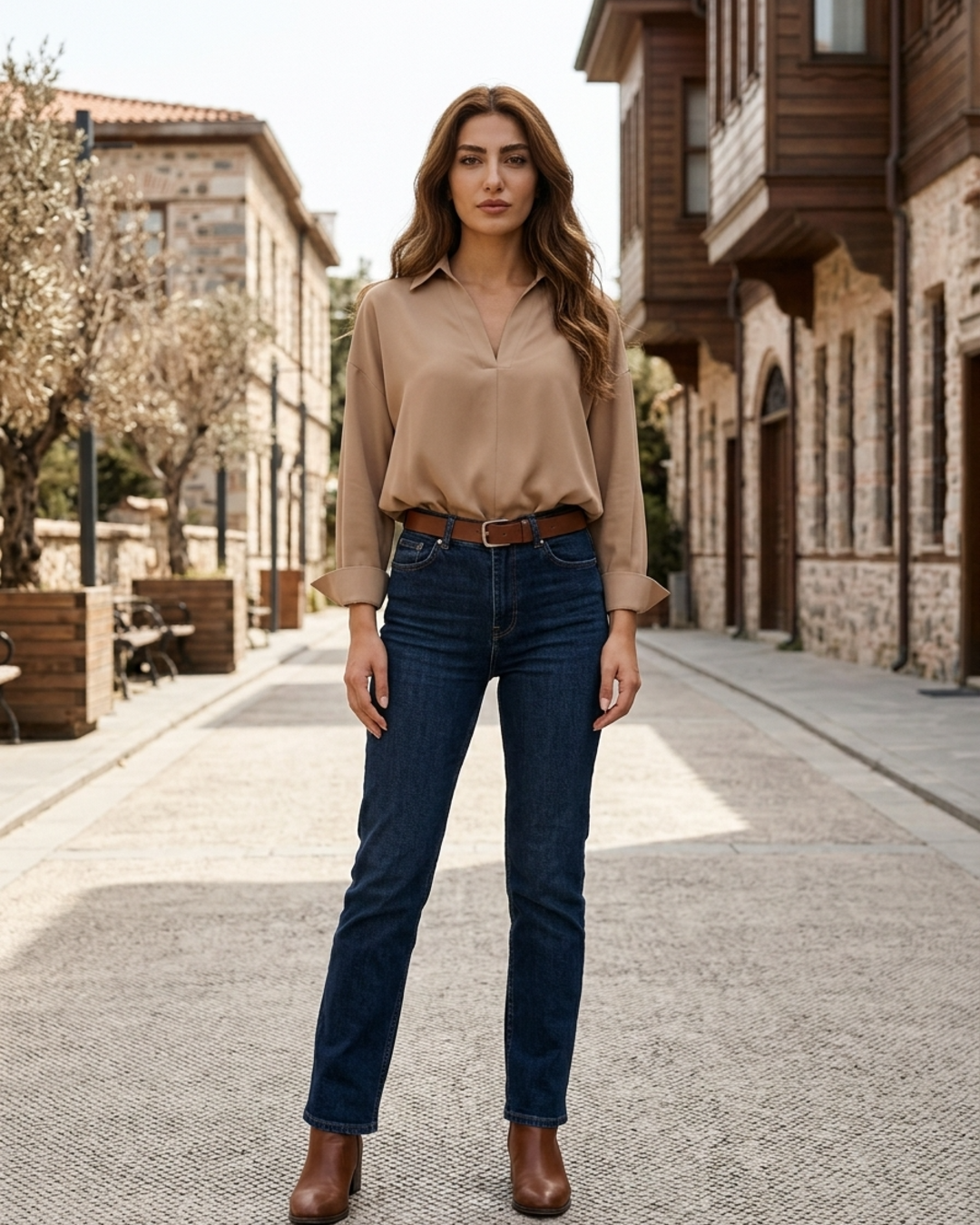 Women’s Shirt Bodysuit Long Sleeve V-Neck Collared Blouse