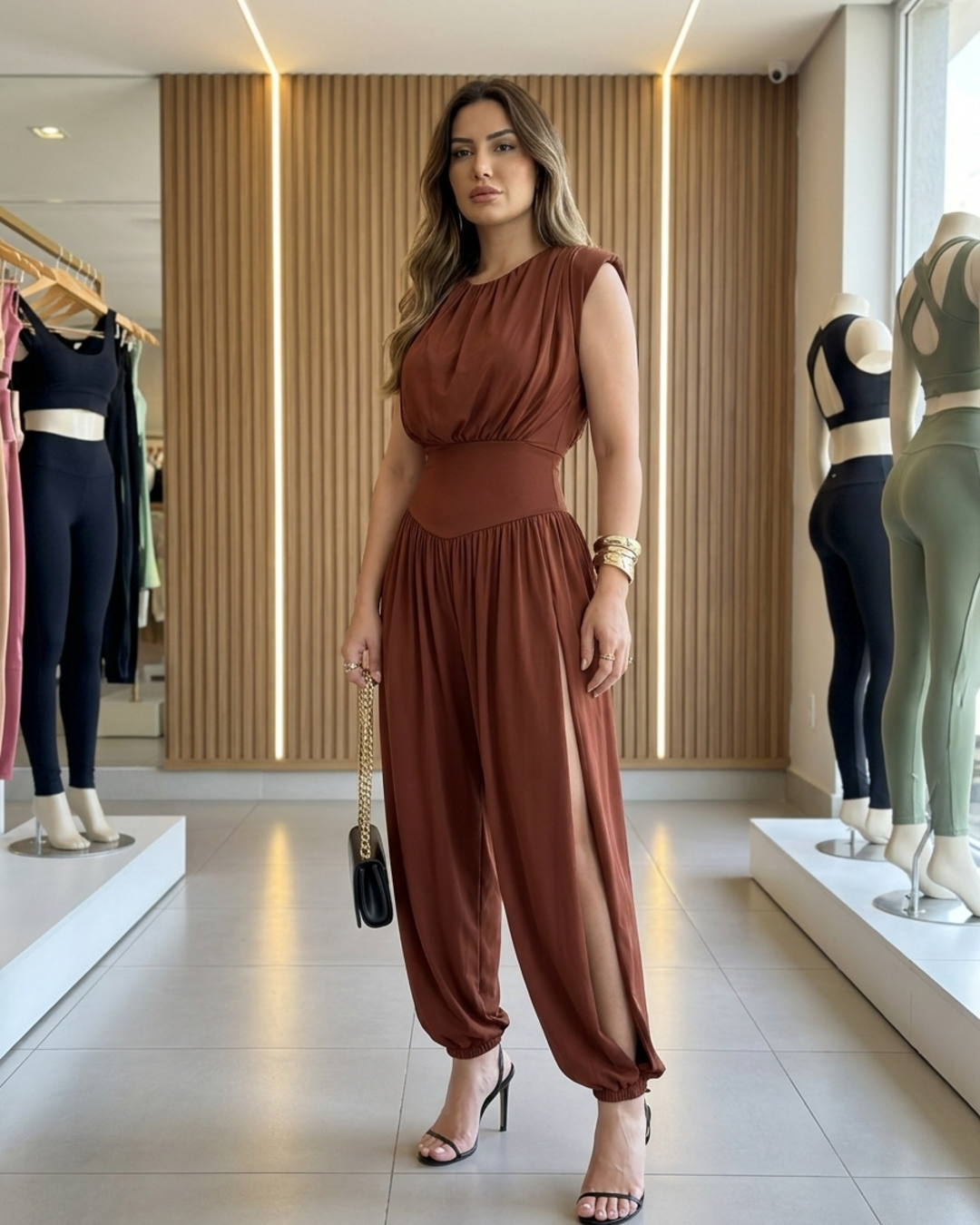 Women’s Sleeveless Jumpsuit Cinched High Waist Balloon Leg Romper