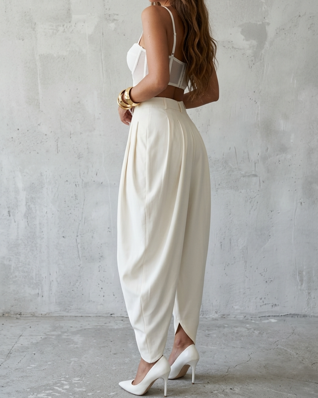 Women’s Trousers High Waist Pleated Draped Wide Leg Dress Pants