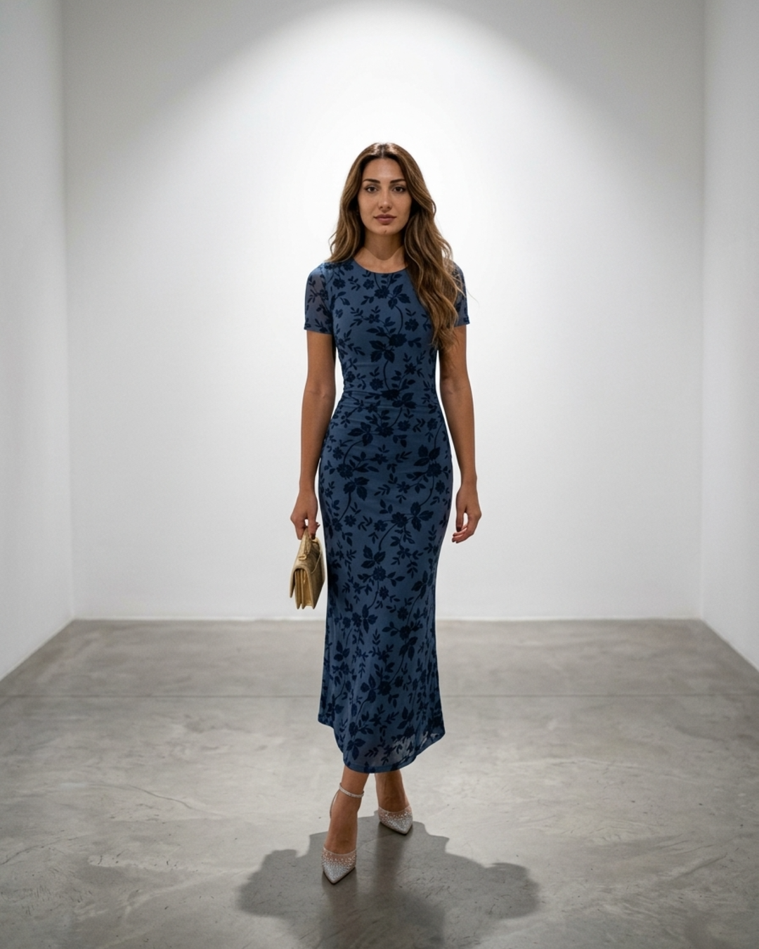 Women’s Maxi Dress Burnout Floral Velvet Short Sleeve Mermaid Gown
