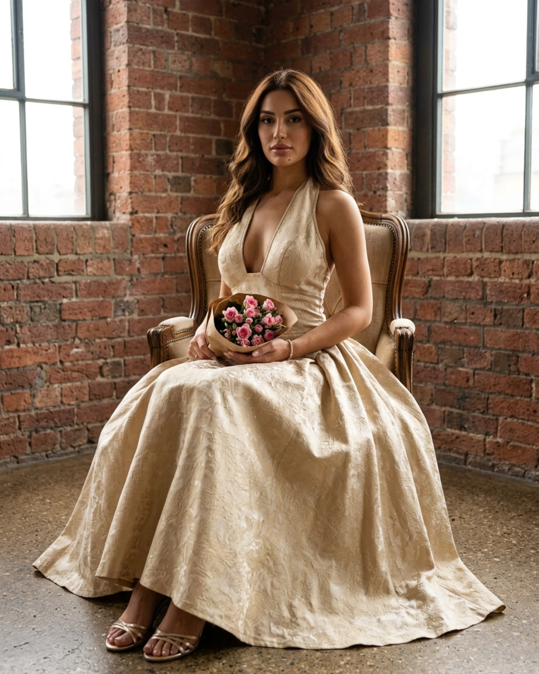 Women’s Midi Dress Halter V-Neck Jacquard A-Line Prom Gown