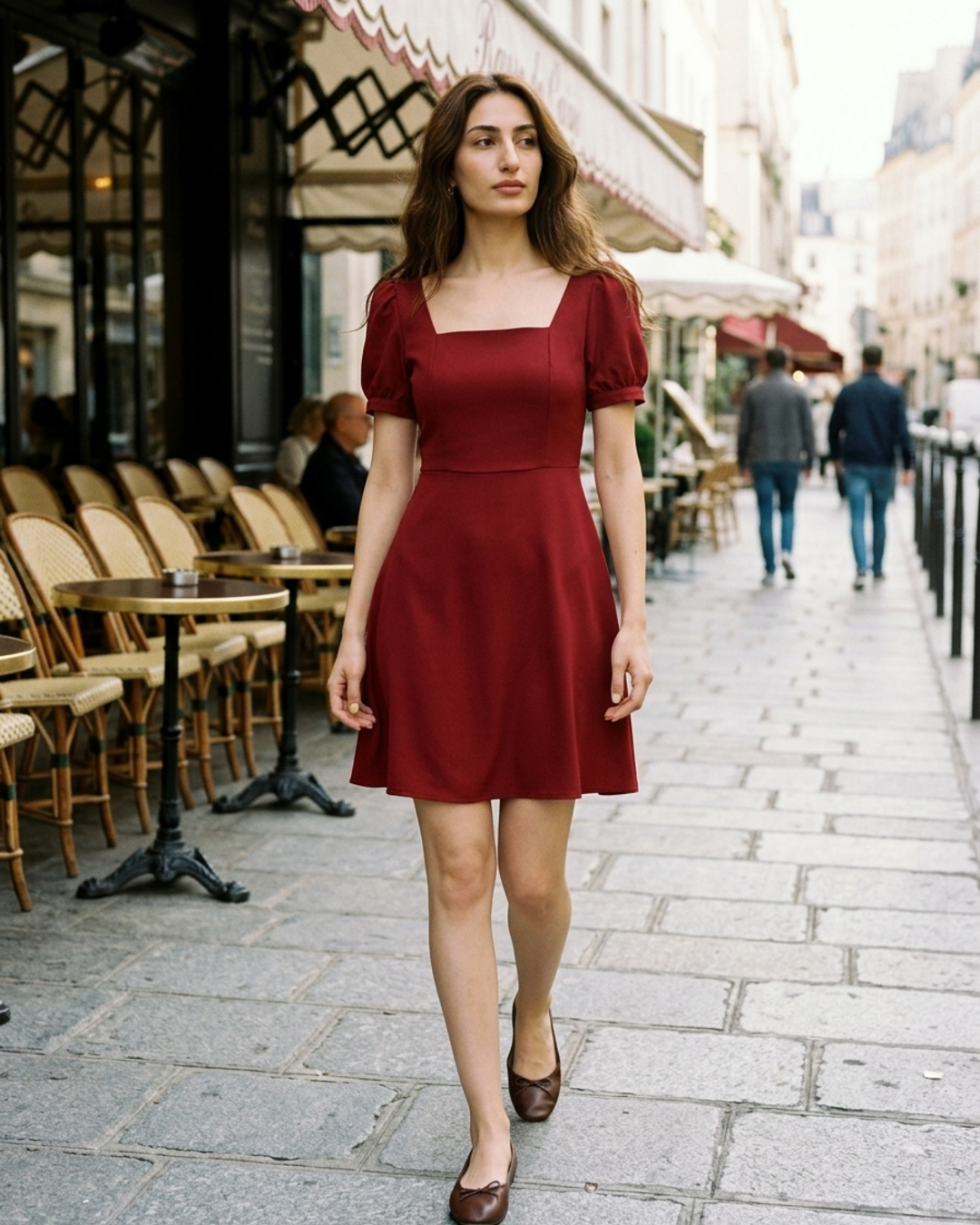 Women’s A-Line Mini Dress with Square Neckline and Puff Sleeves
