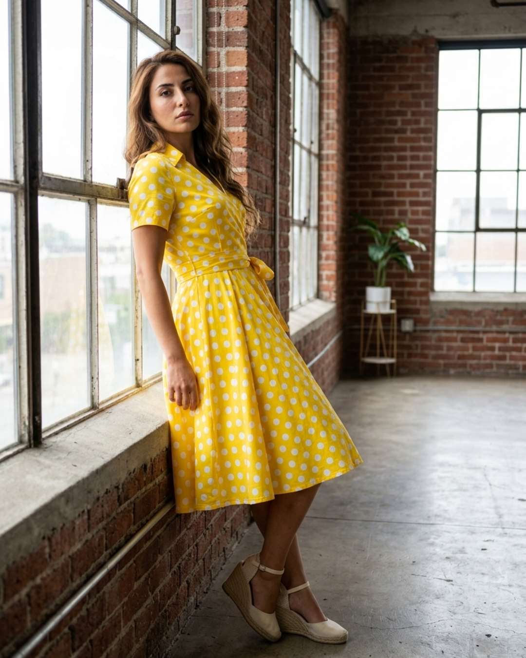 Women’s Wrap Swing Dress with Notch Lapels and Matching Waist Tie