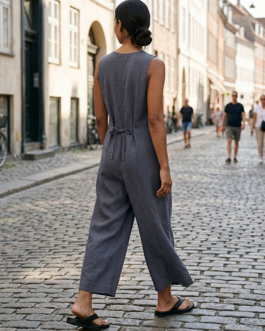 Women’s Sleeveless Jumpsuit Button-Down Wide Leg Linen Romper