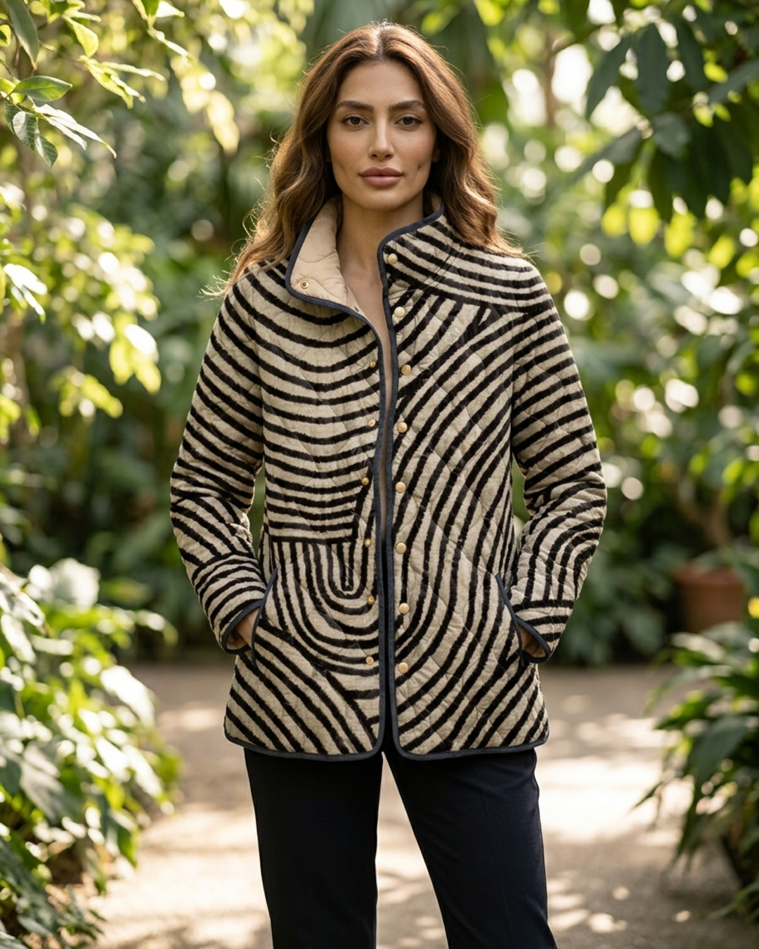 Women’s Blazer jackets Alternative with Retro Geometric Swirl and Quilted Frame