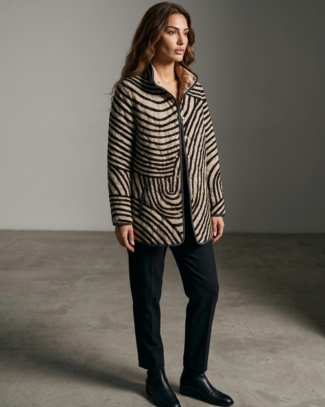 Women’s Blazer jackets Alternative with Retro Geometric Swirl and Quilted Frame